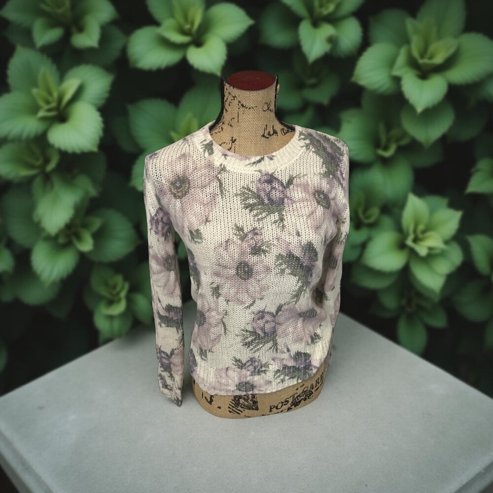 Elie Tahari Women's S/P Floral Knit Sweater Short Sleeve Pullover Top Designer